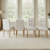 Wooden Dining Chairs Set of 4, Modern Dining Room Chairs with Back, Fabric Kitchen Side Chairs with Wood Legs, Beige + Natural