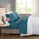 4-Piece Queen Cooling Cotton Blend Sheet Set, Teal