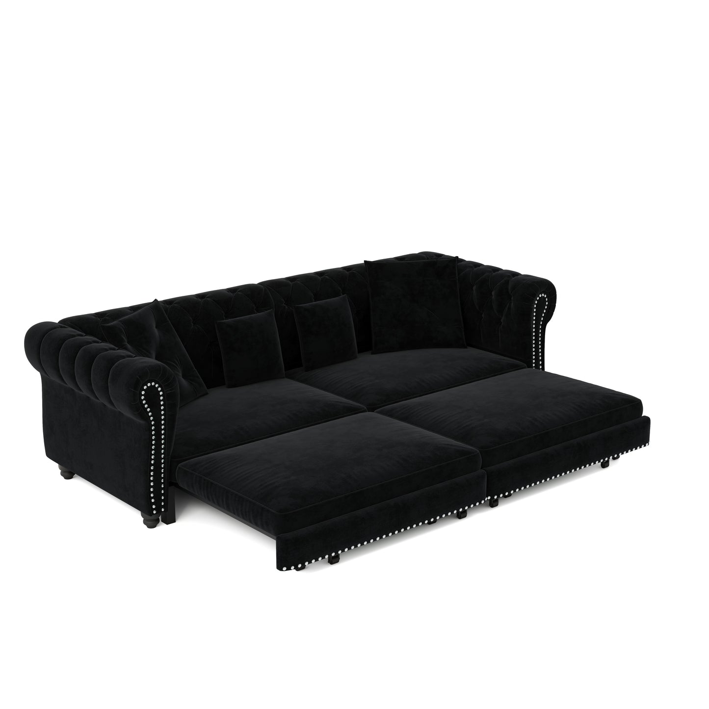 89 ' W 3-in-1 Pull-Out Sofa Bed, Convertible Sleeper Sofa Bed, King Size Sofa Bed, Chaise Lounge, Velvet Tthree Seater Sofa with Movable Ottoman, Tufted Design, Suitable for Living Rooms and Offices