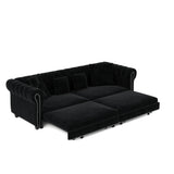 89 ' W 3-in-1 Pull-Out Sofa Bed, Convertible Sleeper Sofa Bed, King Size Sofa Bed, Chaise Lounge, Velvet Tthree Seater Sofa with Movable Ottoman, Tufted Design, Suitable for Living Rooms and Offices