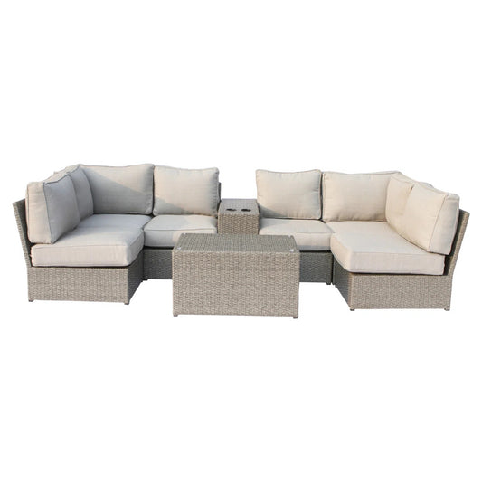 Luxury Gray Outdoor 4-Person Sofa Seating Group with Cushions, Durable HDPE Wicker and Aluminum Frame