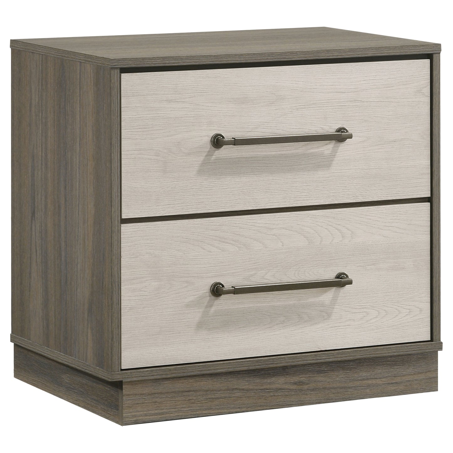 Edmondson Grey Oak 2-Drawer Nightstand with Almond Drawer Fronts, Wood Finish, Modern Minimalist Design