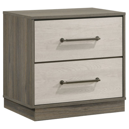 Edmondson Grey Oak 2-Drawer Nightstand with Almond Drawer Fronts, Wood Finish, Modern Minimalist Design