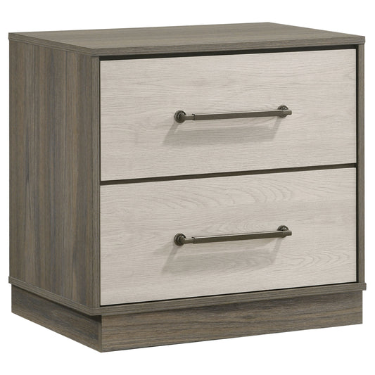 Edmondson Grey Oak 2-Drawer Nightstand with Almond Drawer Fronts, Wood Finish, Modern Minimalist Design