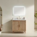Fully Assembled 36''  Light Coffee Freestanding Single Sink Bathroom Vanity with Solid Wood Construction and Engineered White Top