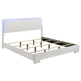Dulcey White High Gloss 6-piece Eastern King Bedroom Set with LED Lighting, White Faux Leather Accents, Wood Frame