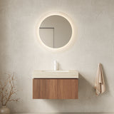 MURI 30' Bathroom Vanity&Sink, Floating Plywood Storage Cabinet with Drawer&Door, Roma Travertine Sintered Stone Top&Ceramic Basin with 1 Pre-drilled Faucet Hole, Pre-assembled, Brown Oak Woodgrain