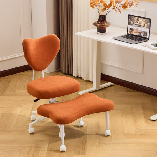 Meditation chair, an ergonomic cross-legged seating chair with lumbar support and a height-adjustable seat cushion, ideal for people engaged in high-intensity office work. ORANGE