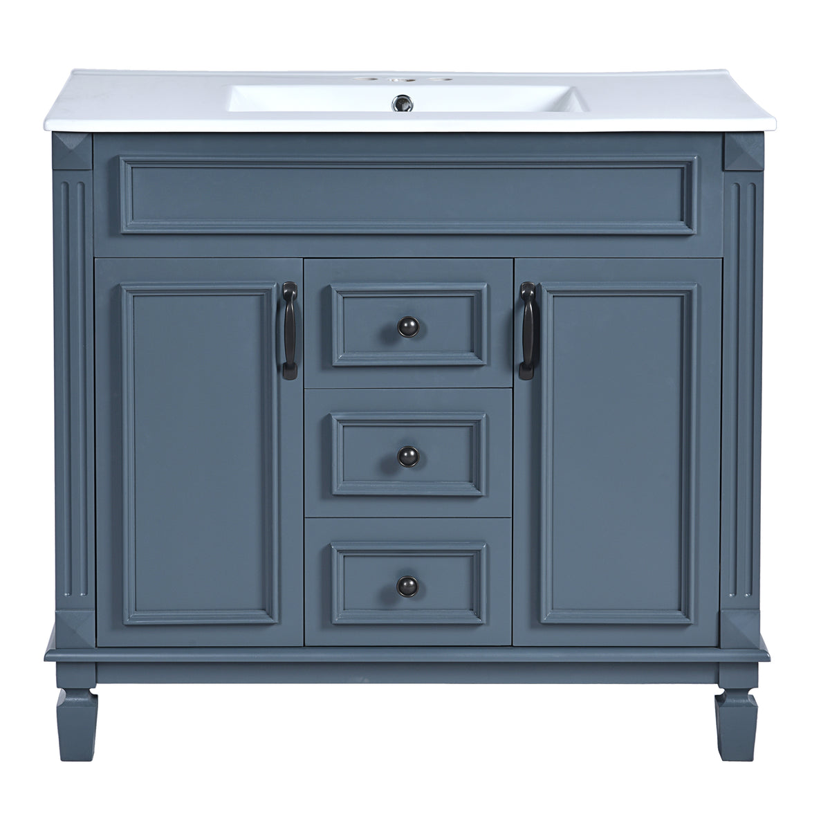 Modern 36'' Bathroom Vanity with Top Sink in Blue, Ceramic Basin on Solid Wood Frame MDF Cabinet with 2 Soft-Closing Doors and 2 Drawers