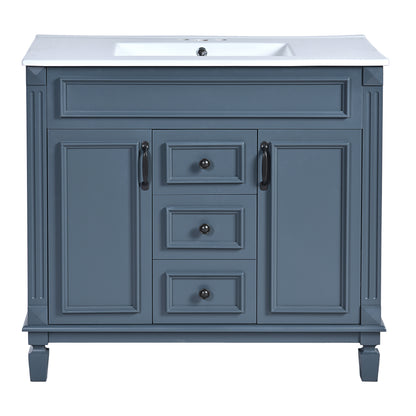 Modern 36'' Bathroom Vanity with Top Sink in Blue, Ceramic Basin on Solid Wood Frame MDF Cabinet with 2 Soft-Closing Doors and 2 Drawers