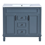 Modern 36'' Bathroom Vanity with Top Sink in Blue, Ceramic Basin on Solid Wood Frame MDF Cabinet with 2 Soft-Closing Doors and 2 Drawers