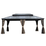 12' X 18' Hardtop Gazebo, Upgraded Metal Gazebo with Drainage System, Dual-Layer Galvanized Steel Roof, Curtain and Netting, Outdoor Shelter Canopy for Patio, Garden, and Backyard, Brown