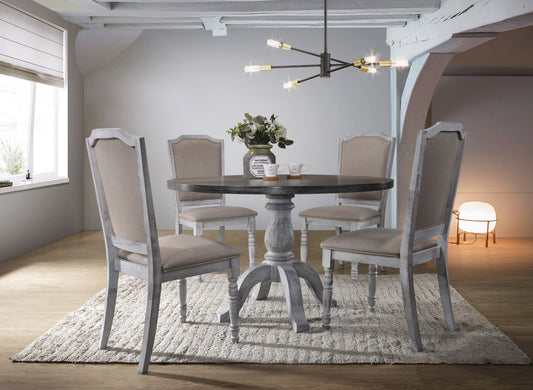 Iris Weathered White Wood 5-Piece Dining Set