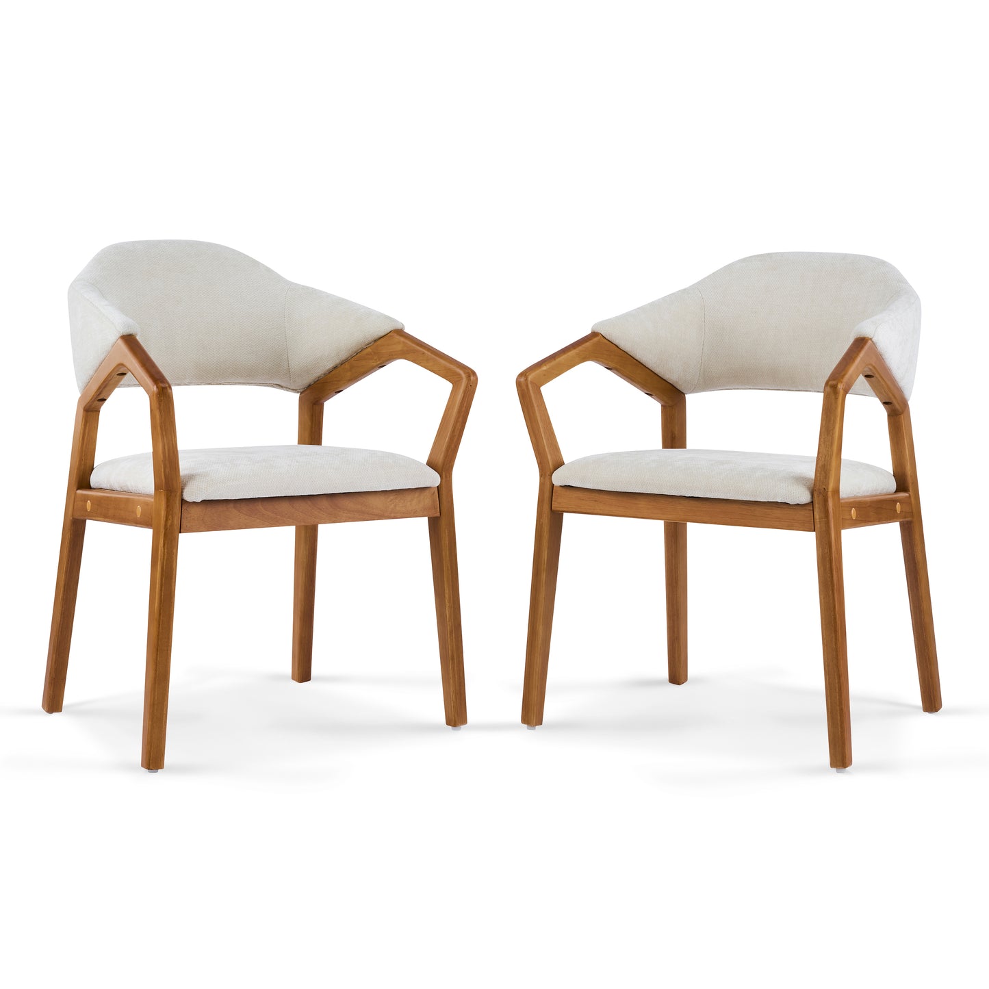Indoor Dining Chair Set of 2, Beige Chenille Upholstered Armchair with Sturdy Frame, 300lbs Capacity, Ergonomic Curved Backrest