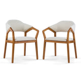 Indoor Dining Chair Set of 2, Beige Chenille Upholstered Armchair with Sturdy Frame, 300lbs Capacity, Ergonomic Curved Backrest