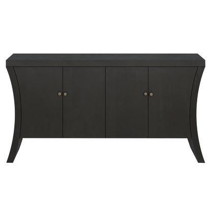 Refined Industrial 4-Door Credenza with Wooden Arc Legs & Bronze Clasps – Advanced Storage Design, Black MDF