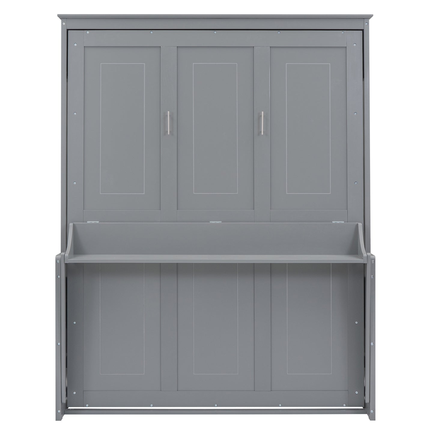 Gray Queen Size Murphy Bed with Shelf, Pine Wood + MDF, 80.7'' x 61''