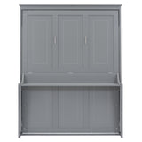Gray Queen Size Murphy Bed with Shelf, Pine Wood + MDF, 80.7'' x 61''
