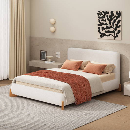 Elegant Boucle Upholstered Bed, A Luxurious and Comfortable Bedroom Centerpiece, Full Size, White