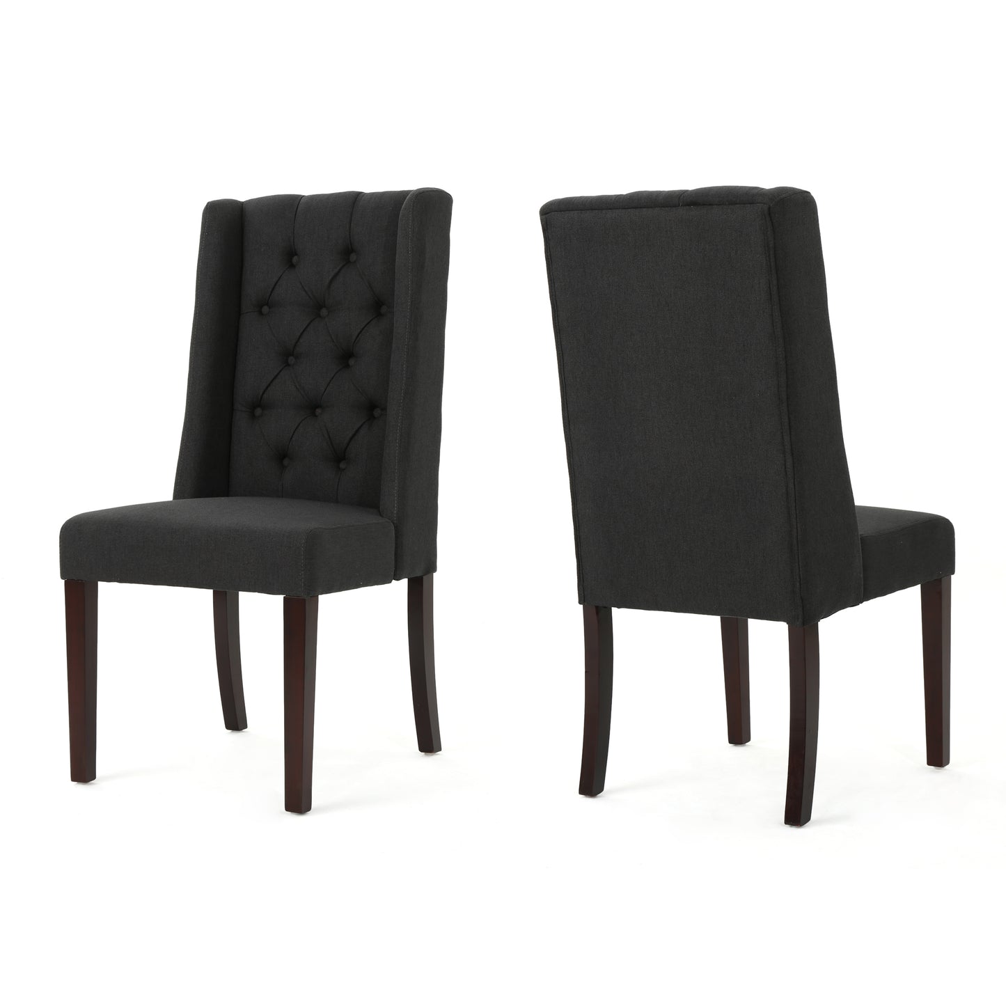 Contemporary Dining Chair Set of 2 with Tufted Design in Charcoal Fabric and Wood