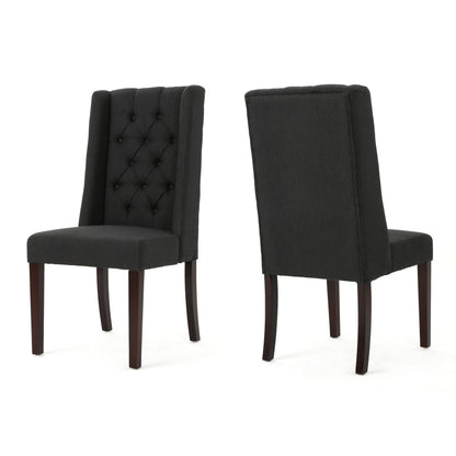 Contemporary Dining Chair Set of 2 with Tufted Design in Charcoal Fabric and Wood