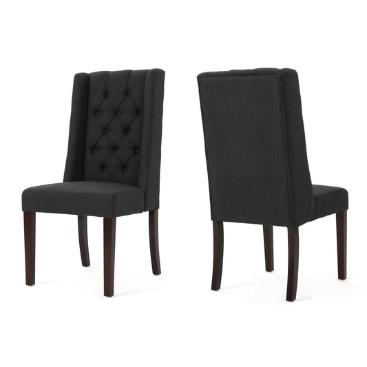 Contemporary Dining Chair Set of 2 with Tufted Design in Charcoal Fabric and Wood
