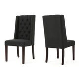 Contemporary Dining Chair Set of 2 with Tufted Design in Charcoal Fabric and Wood