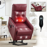 Wine Red PU Single Motor Power Lift Recliner Chair with Massage and Heat for Elderly, Heavy Duty Motion Mechanism and One USB for Charging, Max Reclining Angle 155°