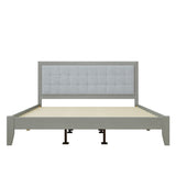 Mid-Century Solid Wood Platform Upholstered Headboard California King Bed in Grey Fabric