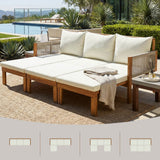 Outdoor Daybed Patio Sofa Bed 3 Seat Patio Sunbed Outdoor Sleeper Sofa Outdoor Couch for Patio, Backyard, Pool, Natural Wood+Beige Cushion