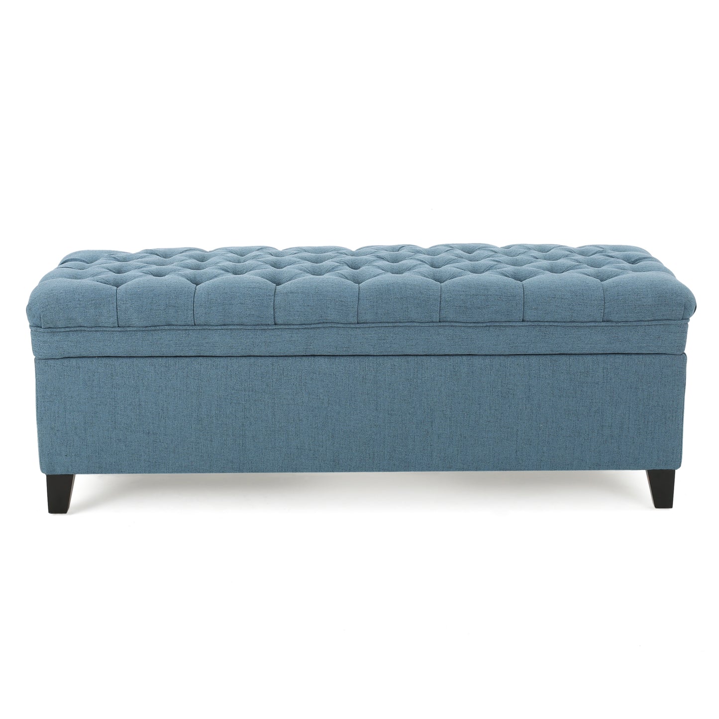 Juliana Storage Ottoman with Stylish Design in Blue Fabric and Birch Legs