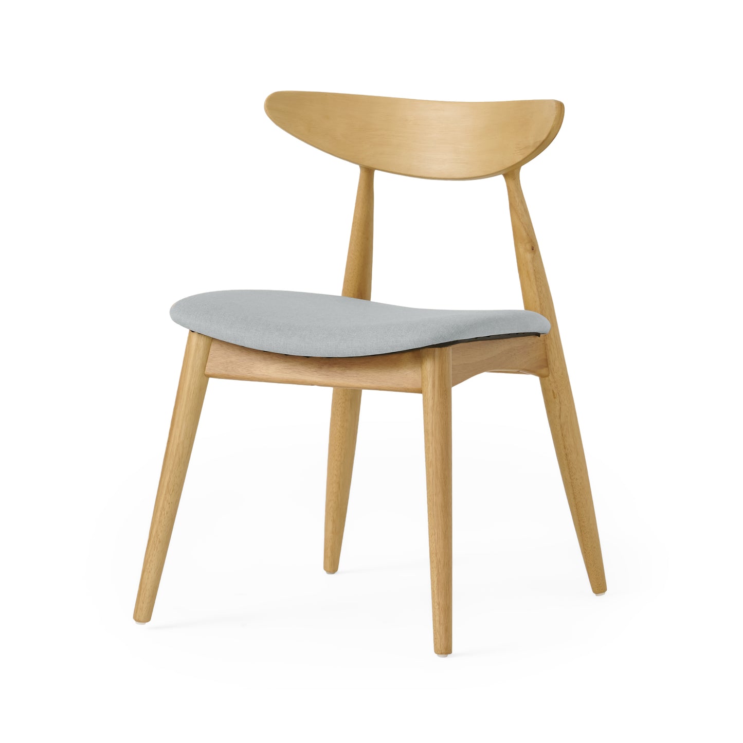 Set of 2 Retro Rubberwood Dining Chairs with Ergonomic Back & Plush Cushions in Natural+Beige, Solid Rubberwood Frame with TSCA-Certified Foam Seats