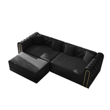 90.6' 3-in-1 Convertible Sleeper Sofa,Elegant Modern Couch with Button Tufted and Gold Edge Trim,3-Seater Couch with Movable Ottoman for Living Room,Apartment,Office,Bedroom,Black