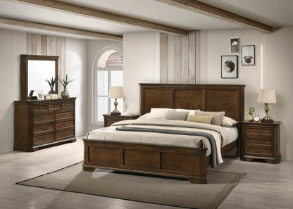 Maderne Traditional Wood Panel Bed with Dresser, Mirror, Two Nightstands, Queen size, bedroom set -5pcs