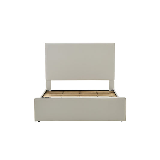 Lucas Tall Headboard Upholstered Bed in White with Coconut Micro Suede Fabric and Metal Frame, King Size