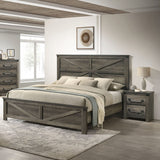 Rustic Gray 3pc Set Queen Size Bed 2x Nightstands Unique Design Headboard Bedroom Furniture Metal Accents