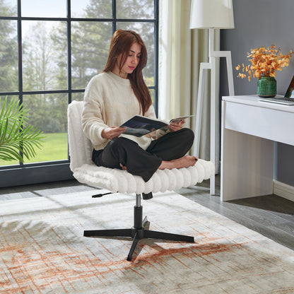 Blynn Adjustable Swivel Criss Cross Chair, Wide Seat Office Chair Vanity Chair, Cream White
