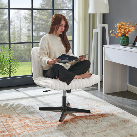 Blynn Adjustable Swivel Criss Cross Chair, Wide Seat Office Chair Vanity Chair, Cream White