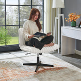 Blynn Adjustable Swivel Criss Cross Chair, Wide Seat Office Chair Vanity Chair, Cream White