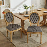 French Style Solid Wood Frame Antique Painting,Hand-pulled buckle decoration Velvet artificial leather Dining Chair with Nailhead Trim ,Wood Legs,Steel Spring inner,Set of 2,Gray,SW1739GY