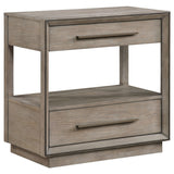 Prescott Taupe Oak 2-Drawers Nightstand with Mitered Trim and Open Shelf in Neutral Wood Finish