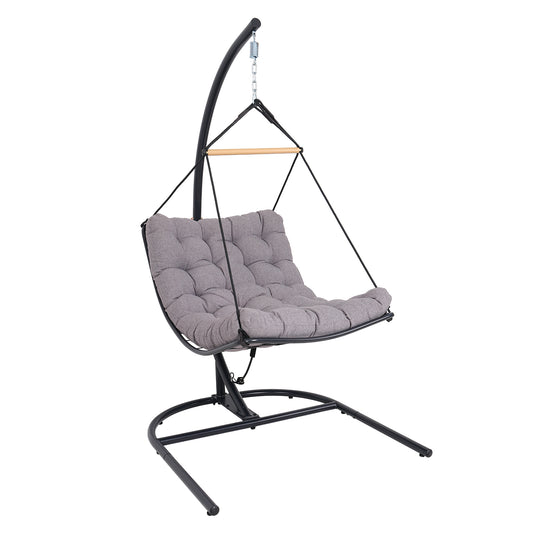 Hanging Egg Chair with Stand, Outdoor Indoor Swing Chair with Cushion & Steel Frame, 350 lbs Capacity Hammock Chair for Patio, Bedroom, Garden, Balcony, Poolside