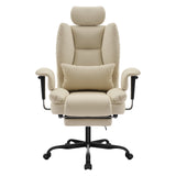 Office Chair Ergonomic 200 kg PU Leather Computer Chair with Lumbar Support and High Backrest, Ergonomic Desk Chair with Liftable Headrest, Beige