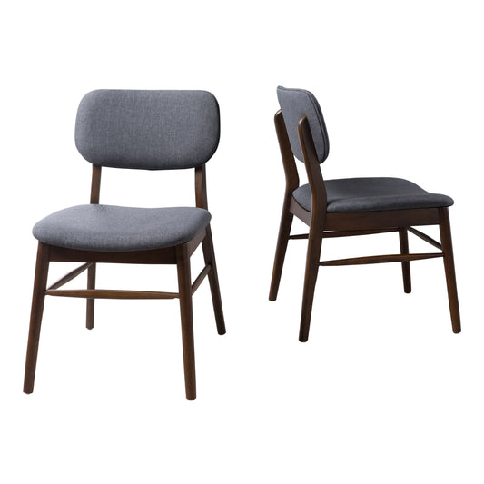 Mid-Century Upholstered Dining Chair Set of 2 with Rubberwood Frame in Walnut and Charcoal, Polyester Fabric