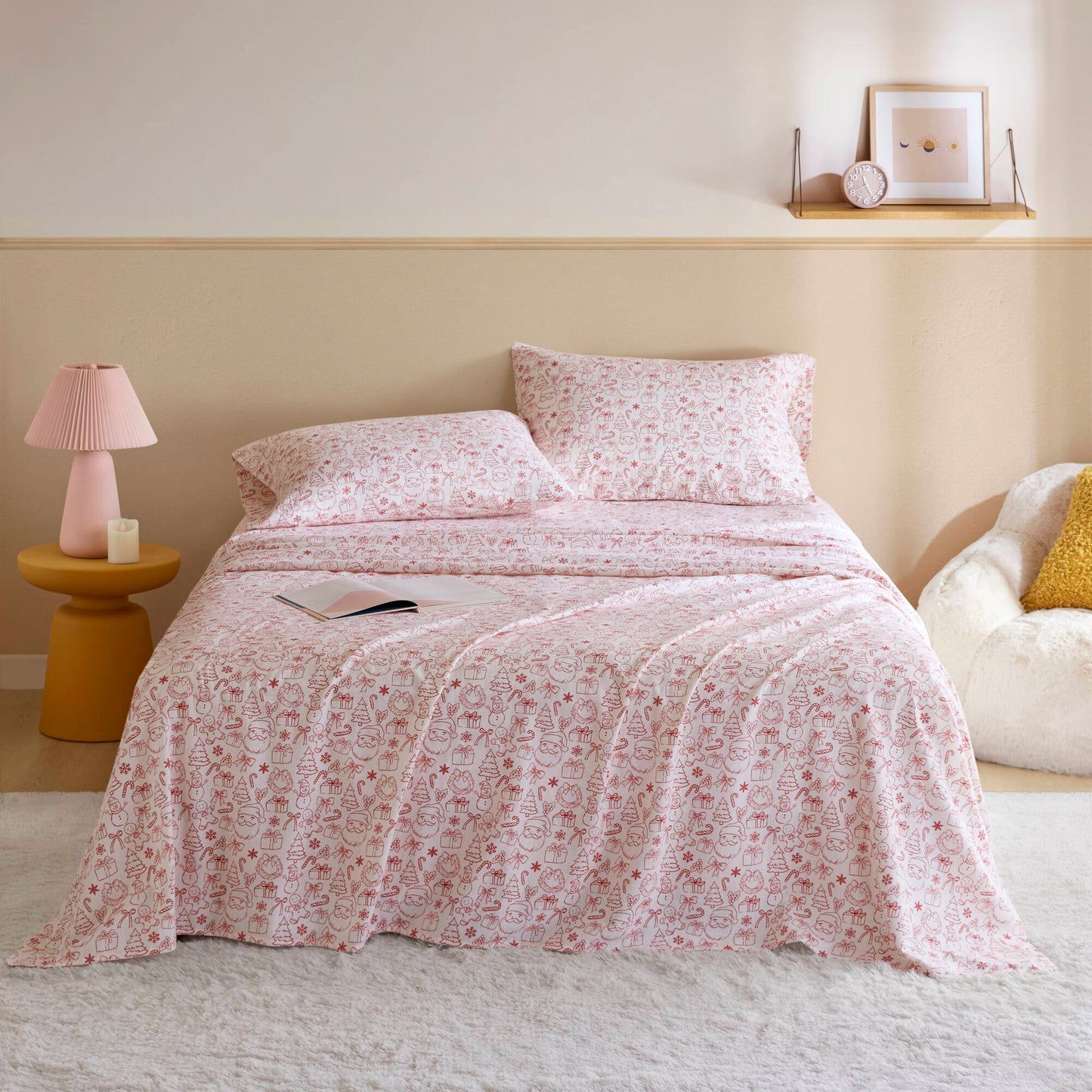 4-Piece Queen 100% Cotton Pigment Printed Sheet Set,Holiday Doodles