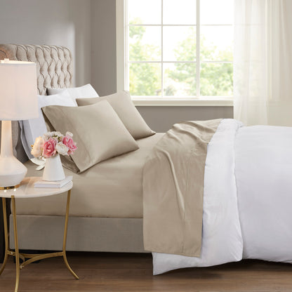 4-Piece Full Cooling Cotton Blend  Sheet Set, Khaki