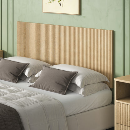 Modern Wavy Wooden Headboard, 60.8' Wide Vertical Wood Grain Design, Easy Wall-Hanging Assembly, Bohemian Style, Oak.