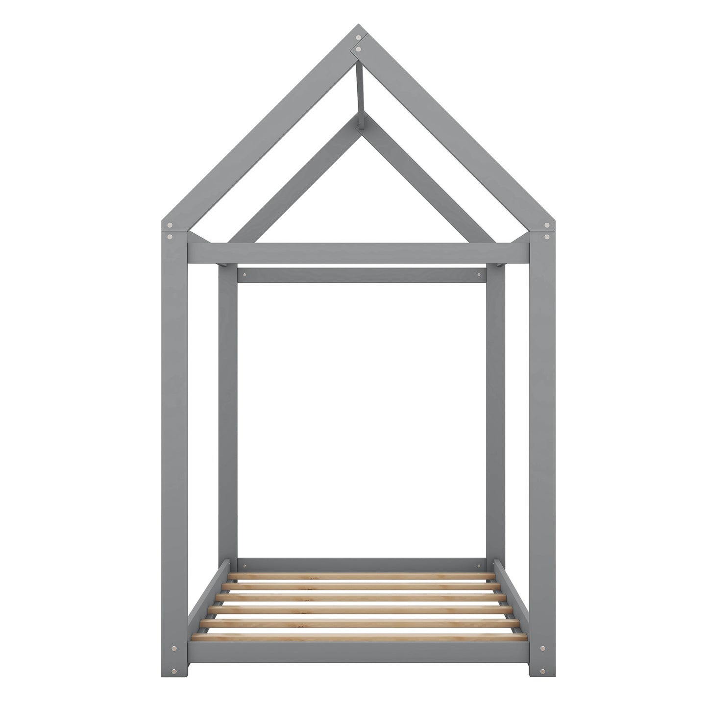 Twin Size Wooden House Bed in Gray with Pine and MDF Construction, 78.3''L x 40''W x 70.3''H