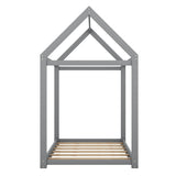 Twin Size Wooden House Bed in Gray with Pine and MDF Construction, 78.3''L x 40''W x 70.3''H
