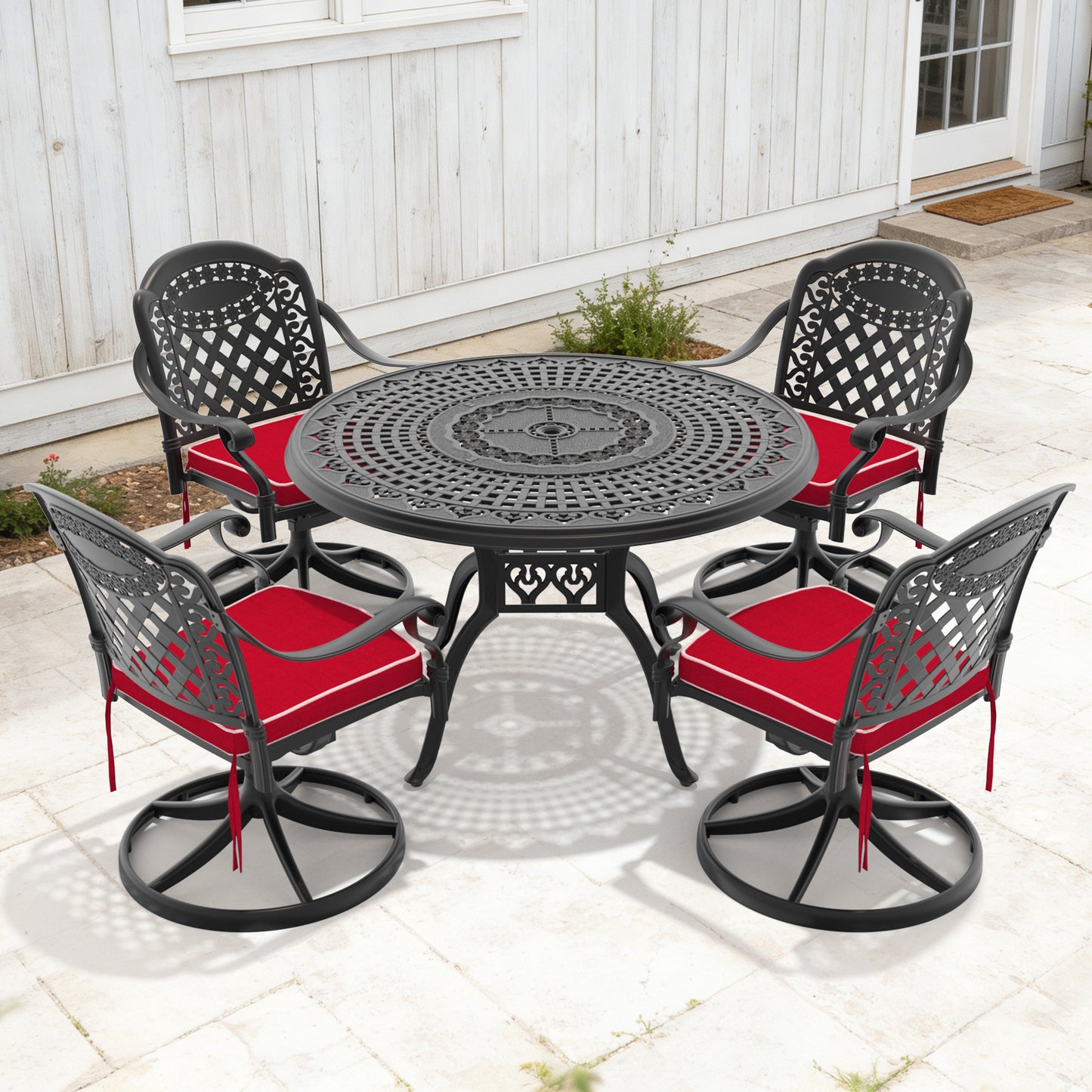 5-Piece All-Weather Cast Aluminum Dining Set, Include 4 Swivel Chairs and 47.24' Round Table With Black Frame